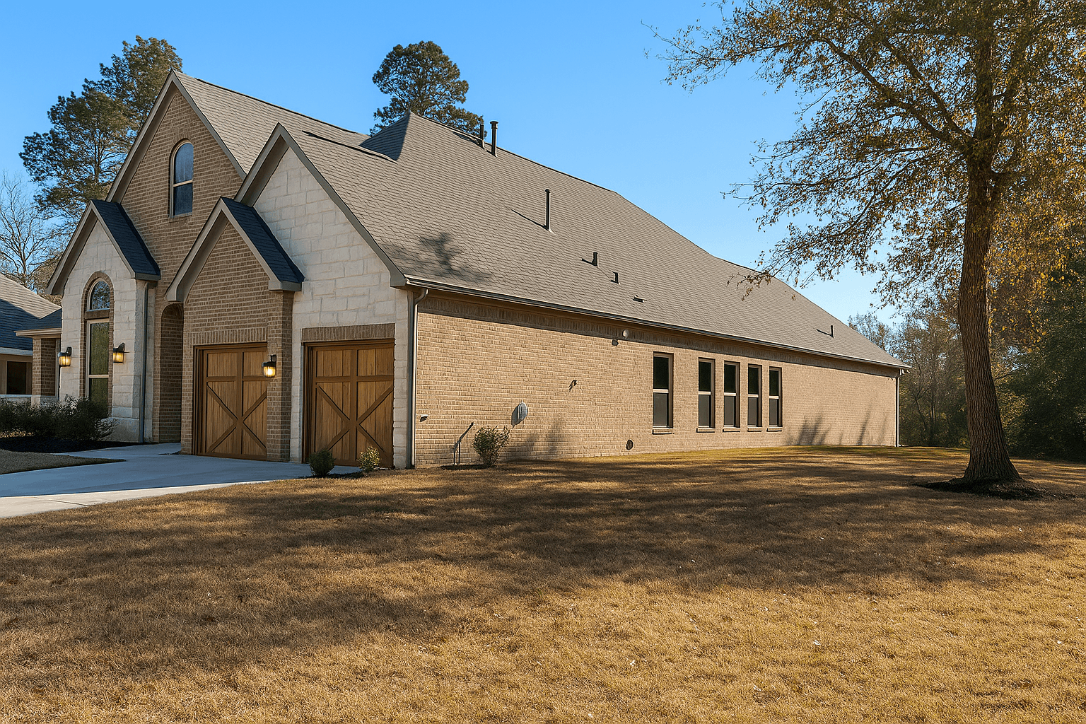 Custom home side exterior elevation