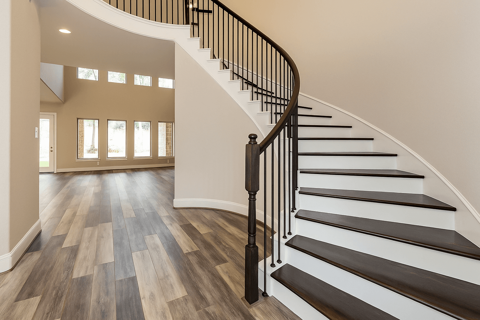 Curved staircase and foyer